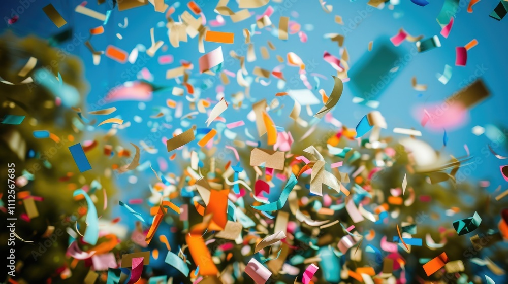 A bunch of colorful confetti falling from the sky, perfect for celebrating any occasion A bunch of colorful confetti falling from the sky, perfect for celebrating any occasion