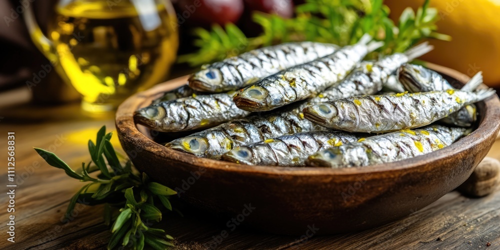 Fresh fish served with a glass of wine, perfect for a romantic dinner or outdoor picnic Fresh fish served with a glass of wine, perfect for a romantic dinner or outdoor picnic