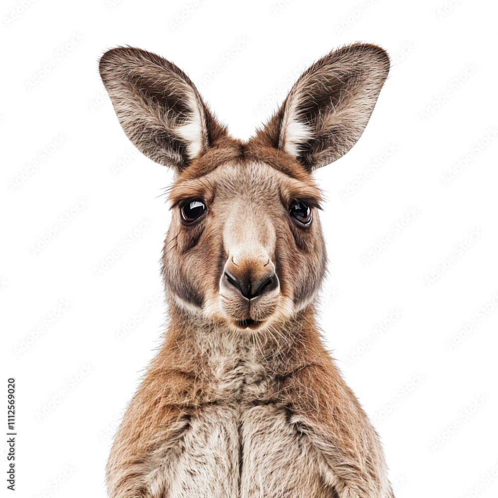 Fototapeta premium Close-up of a kangaroo's face, isolated on white background