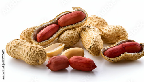 Peanut peeled and roasted with husk isolated on white background