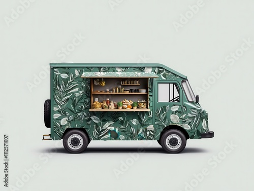 Koalainspired food truck featuring eucalyptus leaf designs, offering Australianthemed dishes photo