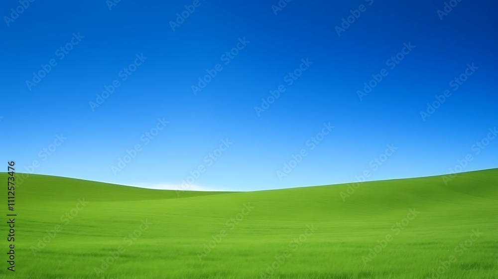 Vibrant Green Rolling Hills Under a Clear Blue Sky Vibrant Green Rolling Hills Under a Clear Blue Sky