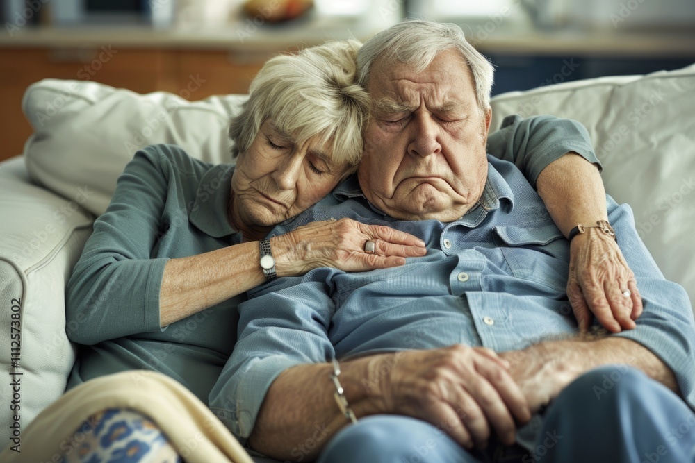 A couple sitting together on a couch, possibly in a living room or home A couple sitting together on a couch, possibly in a living room or home