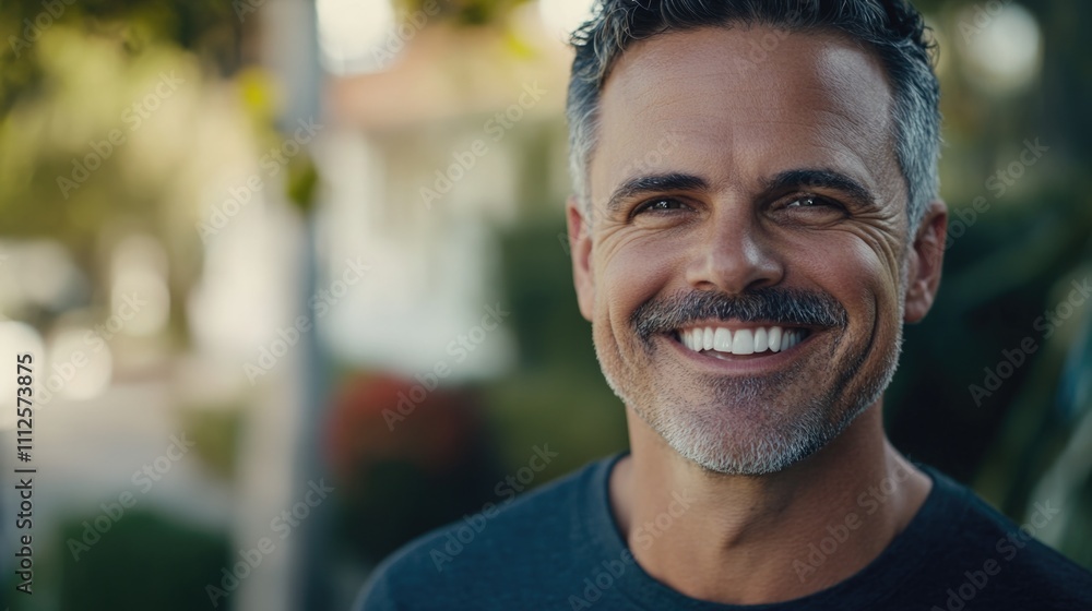A person with a mustache smiling directly at the camera A person with a mustache smiling directly at the camera