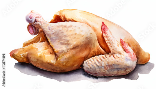 raw chicken isolated white background, watercolor illustration, hand drawing