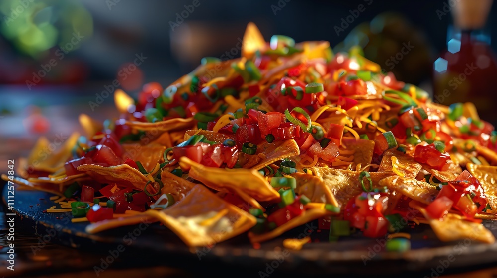 A pile of freshly made fast food vegan nachos A pile of freshly made fast food vegan nachos