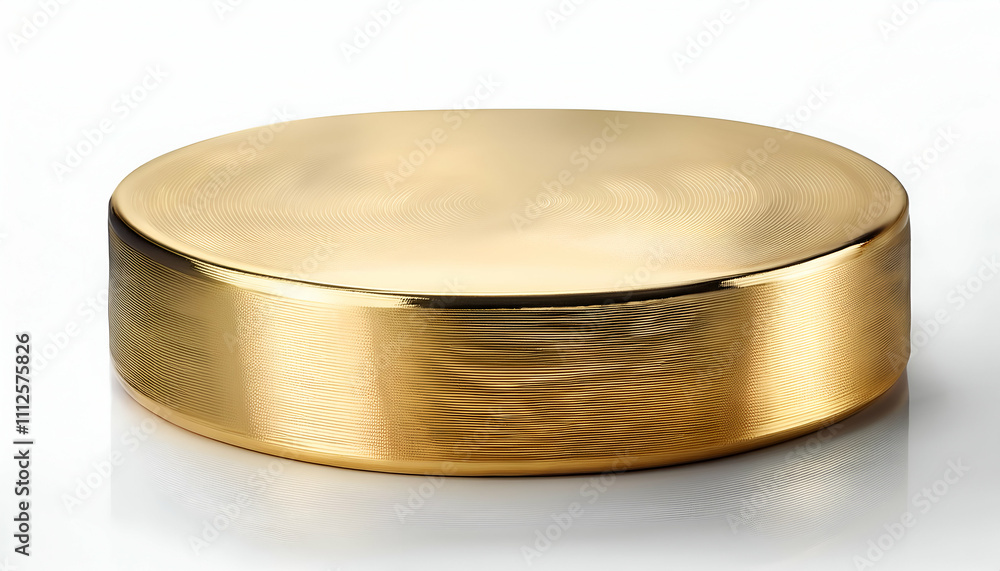Shiny gold round pedestal display, cut out on white background Shiny gold round pedestal display, cut out on white background