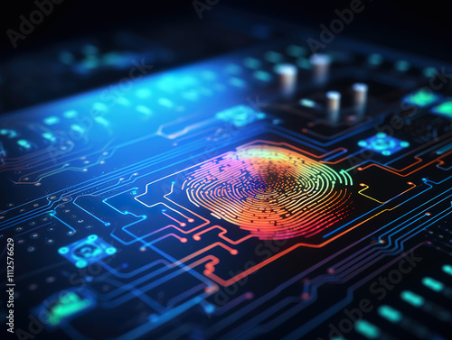 Digital Circuit Board with Colorful Fingerprint photo