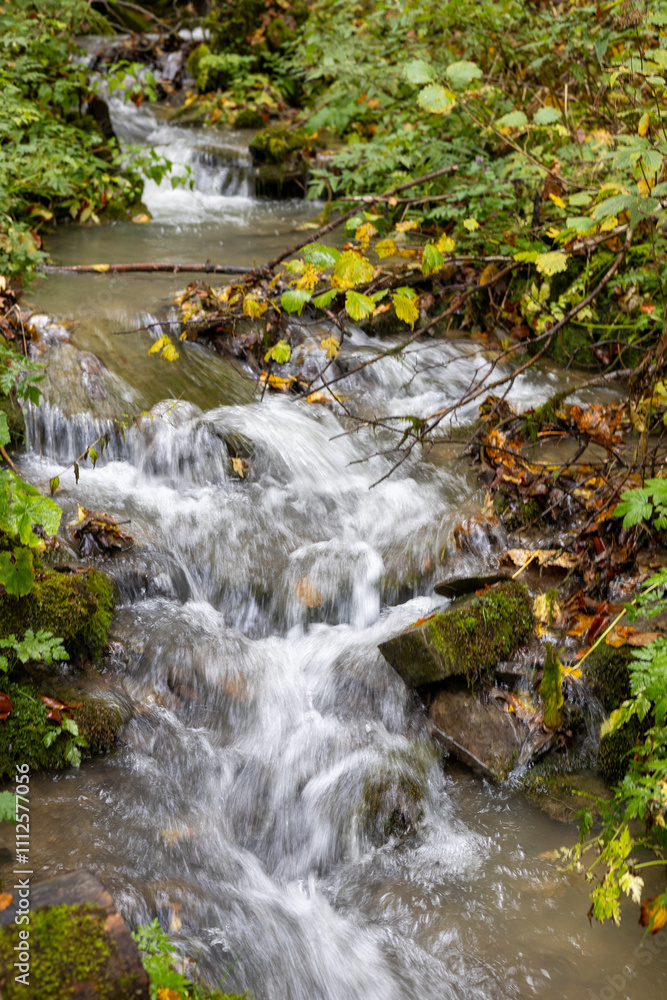 Small waterfall in a mountain river