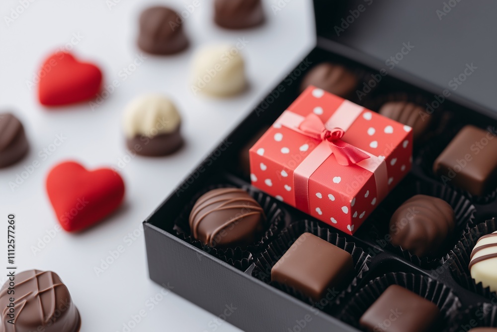 A box of fine chocolates candies, gift box. Celebrate delisious. Candy background. Copy space. A box of fine chocolates candies, gift box. Celebrate delisious. Candy background. Copy space.