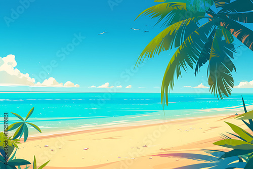 Wallpaper Mural A serene tropical beach scene with clear blue water and lush palm trees. Torontodigital.ca