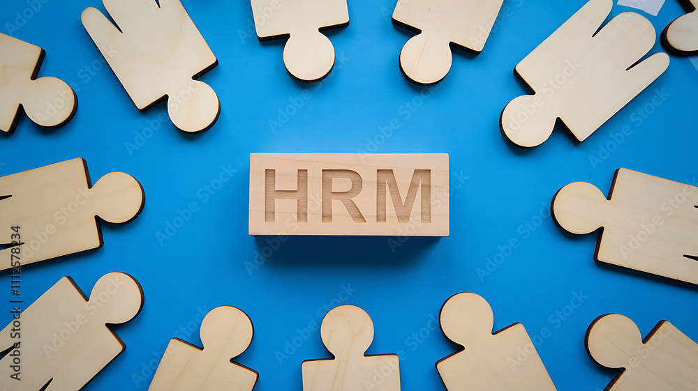 HRM: Human Resources Management, Employee Engagement, Recruitment, and Organizational Growth, human resources management concept. Wooden figures on the blue background, hrm copy space, hrm background HRM: Human Resources Management, Employee Engagement, Recruitment, and Organizational Growth, human resources management concept. Wooden figures on the blue background, hrm copy space, hrm background