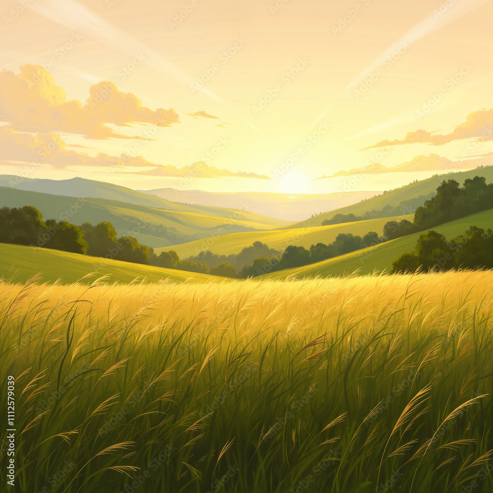 Naklejka premium rice field at sunset