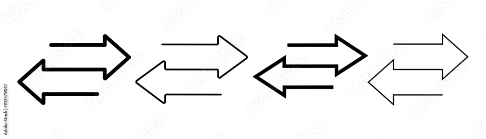 Transfer Arrow Icon Set, Linear Style Left Right Arrows, Simple Black Double Arrows in Opposite Directions, Bold and Minimalist Movement Thin Lines for Navigation, Transitions, and Directional Use. Transfer Arrow Icon Set, Linear Style Left Right Arrows, Simple Black Double Arrows in Opposite Directions, Bold and Minimalist Movement Thin Lines for Navigation, Transitions, and Directional Use.