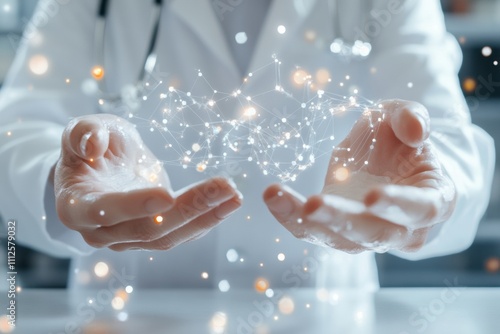The hands of a scientist in a pharmaceutical company.