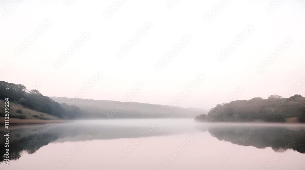 Serene Mist Shrouded Lake Landscape With Trees Serene Mist Shrouded Lake Landscape With Trees