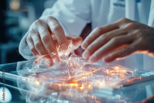 The hands of a scientist in a pharmaceutical company.