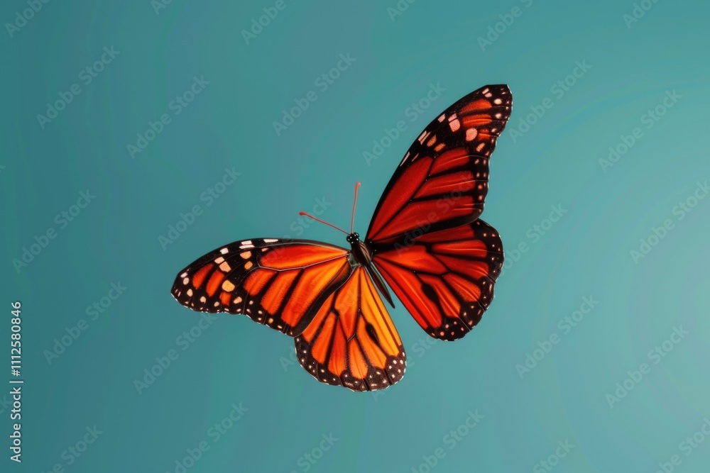Fototapeta premium A butterfly flying high in the blue sky