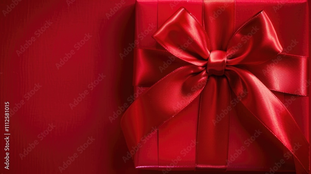 A small, wrapped present with a bright red ribbon and bow A small, wrapped present with a bright red ribbon and bow