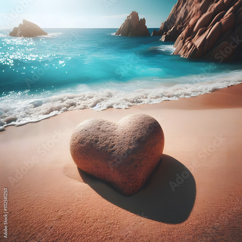 Heart shaped stones on the beach photo