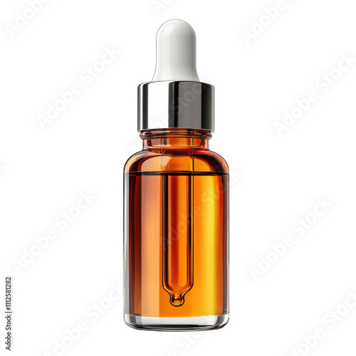 Elegant Amber Glass Dropper Bottle on White Background