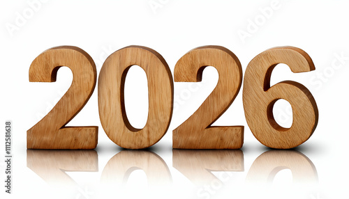 welcome 2026 Happy New Year 3d wooden isolated on white background