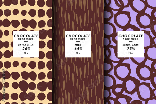 Vector set of templates contemporary abstract cover and patterns for chocolate and cocoa packaging . Minimal modern backgrounds