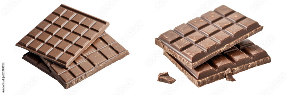 Delicious milk chocolate bars stacked and arranged on a white background. transparent background. Delicious milk chocolate bars stacked and arranged on a white background. transparent background.