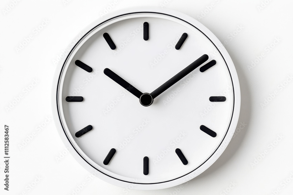 Minimalist wall clock displaying time with a sleek, modern design. isolated on white background. Minimalist wall clock displaying time with a sleek, modern design. isolated on white background.