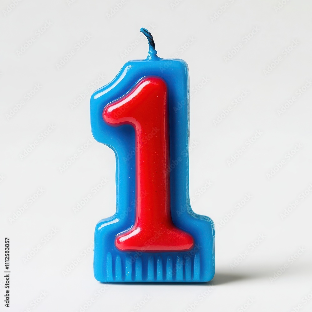 A detailed, high-resolution image of a blue number one candle, standing alone against a white background, A detailed, high-resolution image of a blue number one candle, standing alone against a white background,
