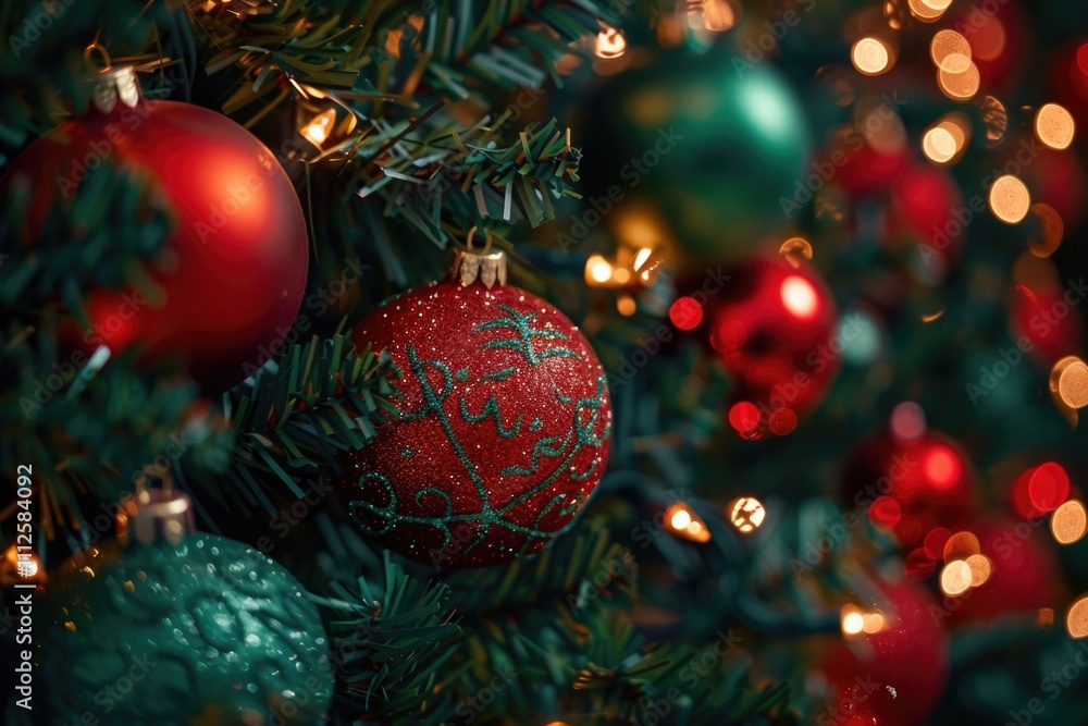 A detailed view of a festive Christmas decoration A detailed view of a festive Christmas decoration