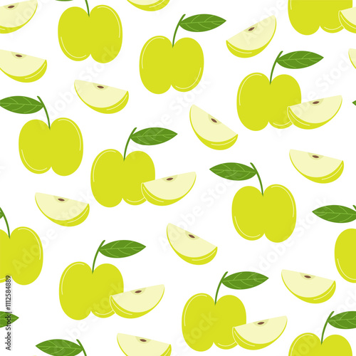 Seamless Pattern with Apples on White Background