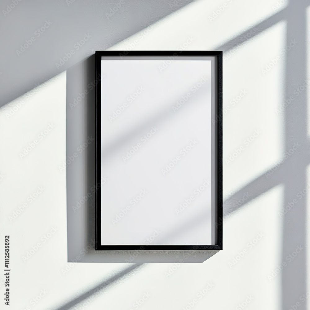 Minimalistic black frame on white wall with shadows Minimalistic black frame on white wall with shadows