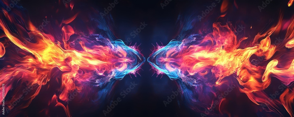 Fototapeta premium Futuristic fire cycle template with bold flame graphics, glowing in vibrant colors on a dark, high-contrast background
