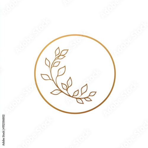  Elegant gold floral wreath logo design.