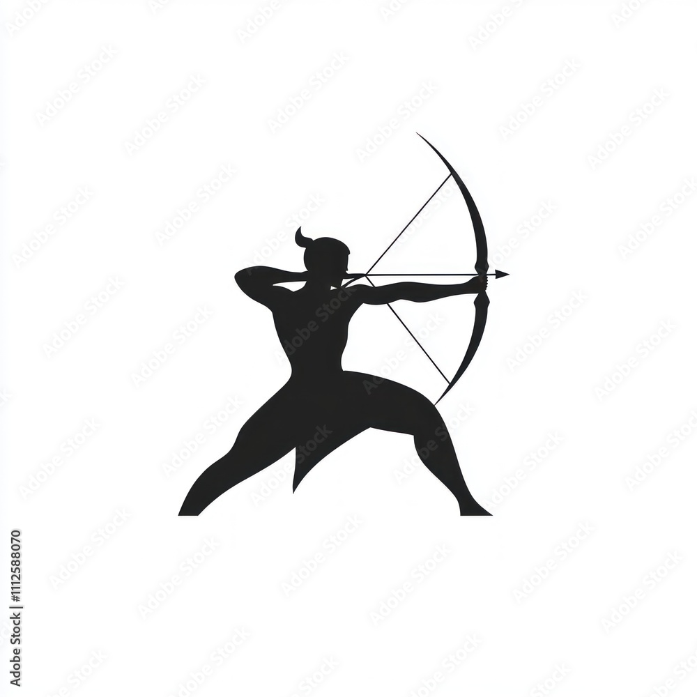 Fototapeta premium Silhouetted archer aiming bow and arrow.