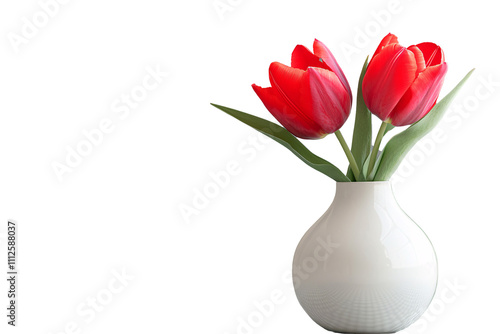 a red tulips in a white vase