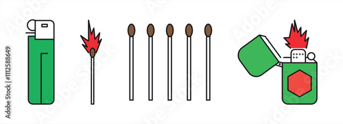 lighter matches icon set. matchstick icon. vector illustration