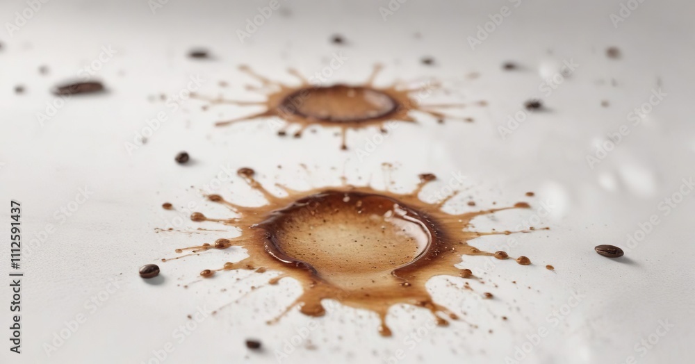 White background with coffee stain and droplets, coffee, droplets, white White background with coffee stain and droplets, coffee, droplets, white