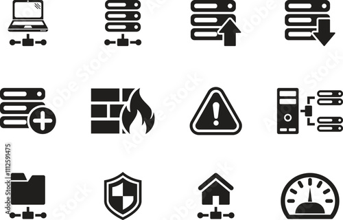 Collection of web hosting silhouette icon set for web and mobile applications. Vector illustration