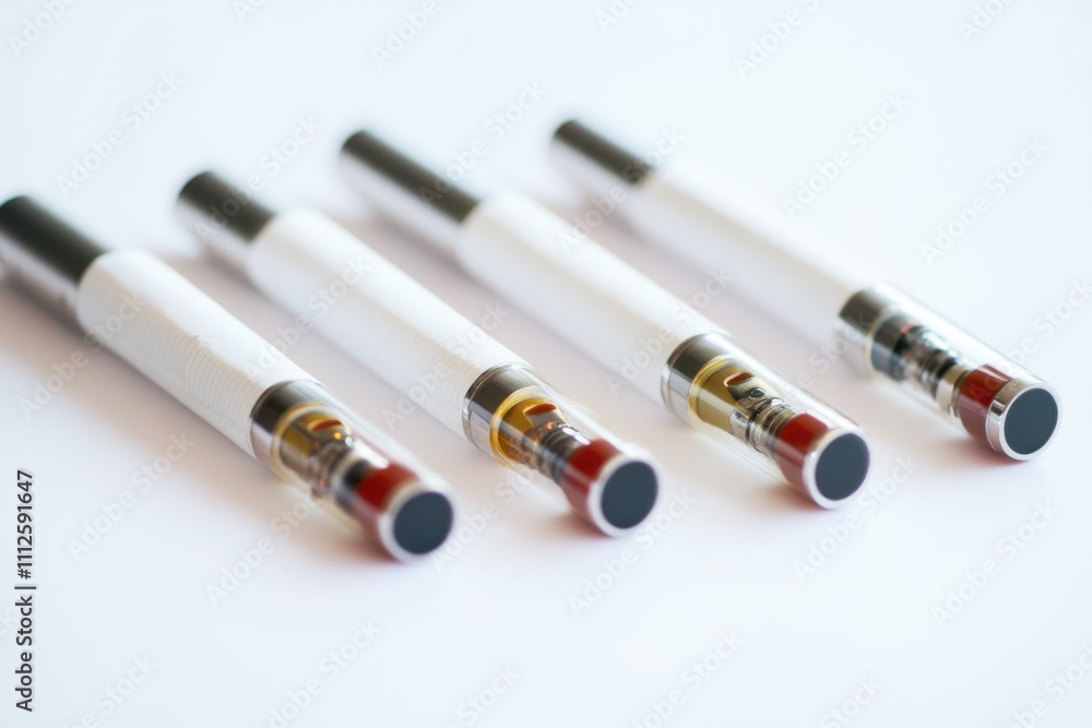 Group of pens placed on a white surface, ideal for illustrating organization or creativity concepts Group of pens placed on a white surface, ideal for illustrating organization or creativity concepts
