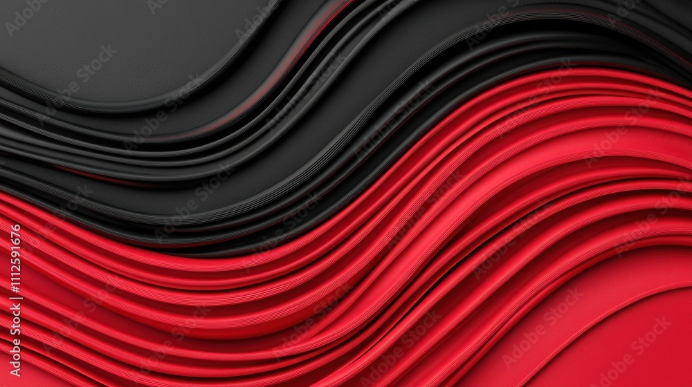 Fototapeta premium A vibrant, abstract design featuring layered red and black curves, creating a dynamic visual texture.