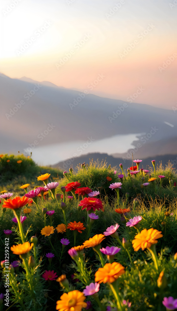 Fototapeta premium misty mountain range unveils at sunrise