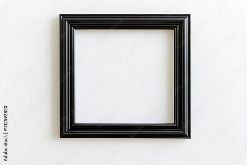 Black picture frame on white wall, minimalistic style Black picture frame on white wall, minimalistic style