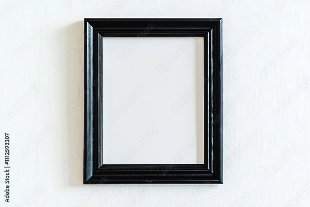 Black frame on white wall, minimalistic design, space for text Black frame on white wall, minimalistic design, space for text