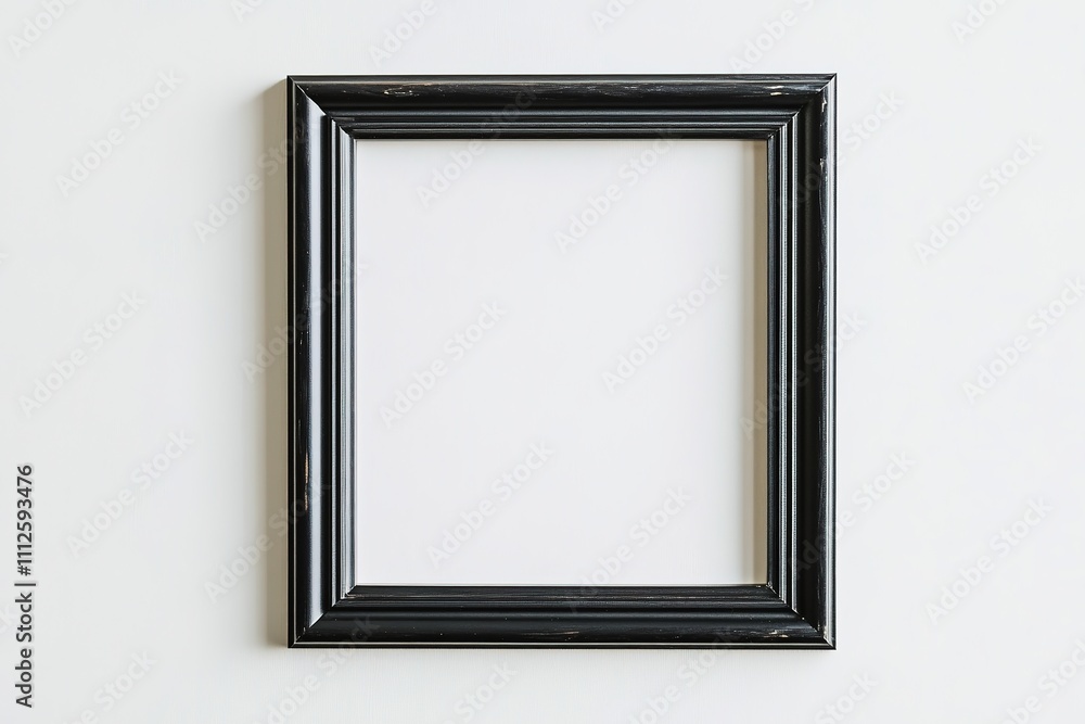 Black empty picture frame on white wall