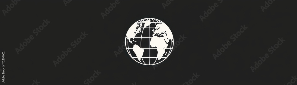 Obraz premium minimalist black and white icon of globe with simple continents on dark background. design is clean and modern, emphasizing simplicity and elegance