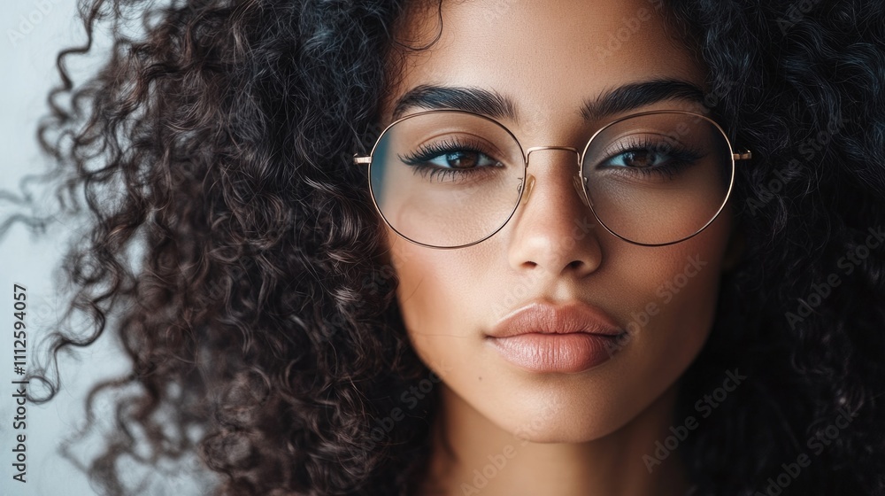 Obraz premium A close-up shot of a woman with glasses, looking directly at the camera