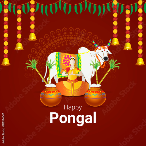 Vector illustration of Happy Pongal social media template