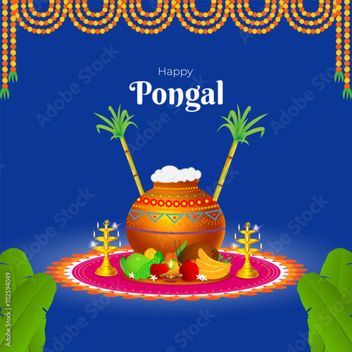 Vector illustration of Happy Pongal social media template